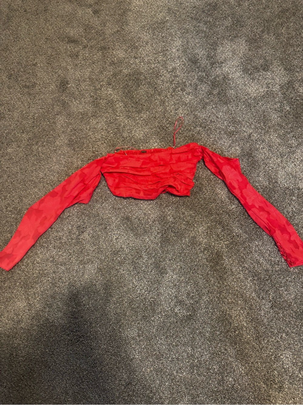 Free People Red Long Sleeve Off-Shoulder Crop Top
